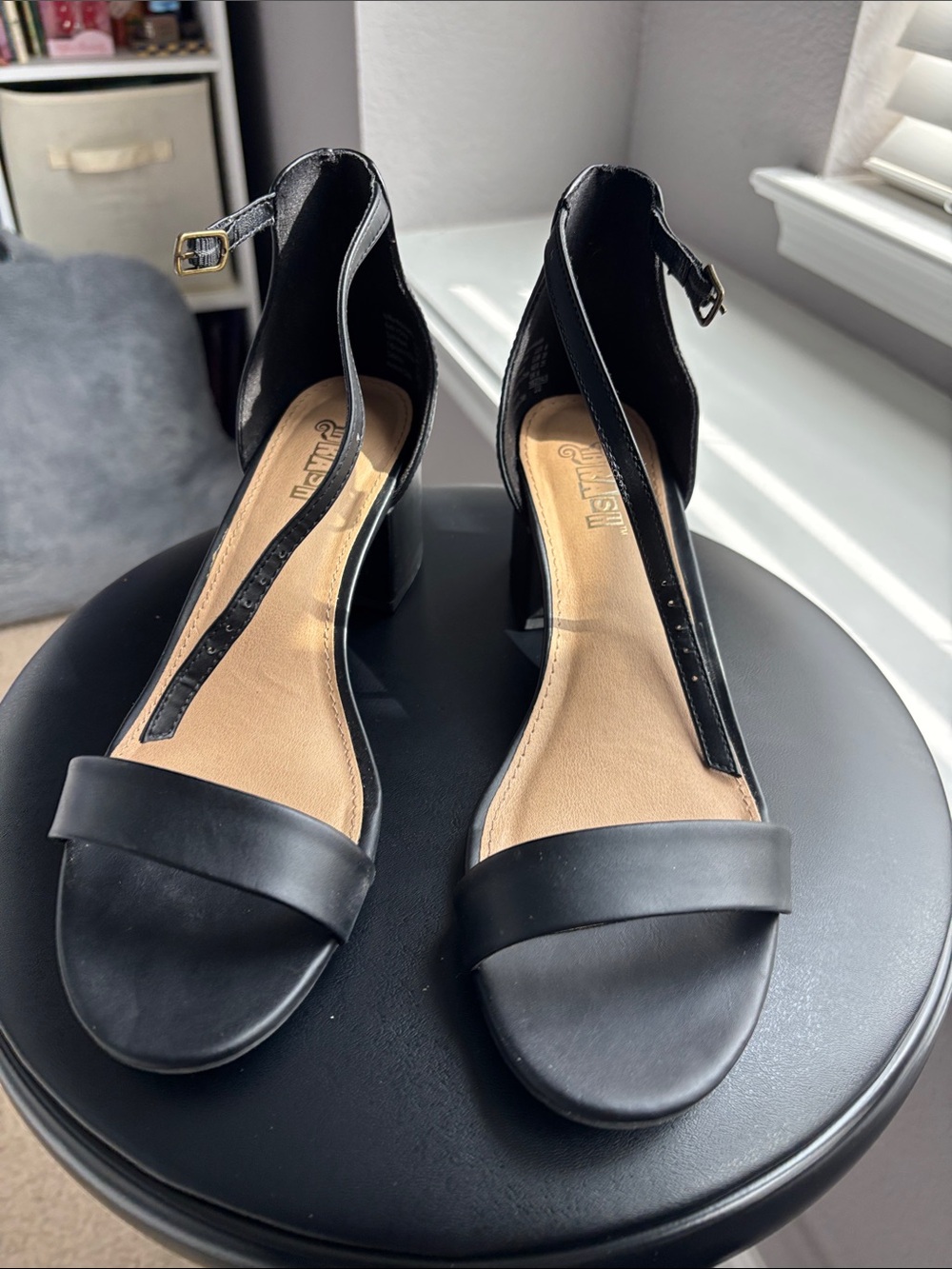 Steve Madden Black Open-Toe T-Strap Block Heels